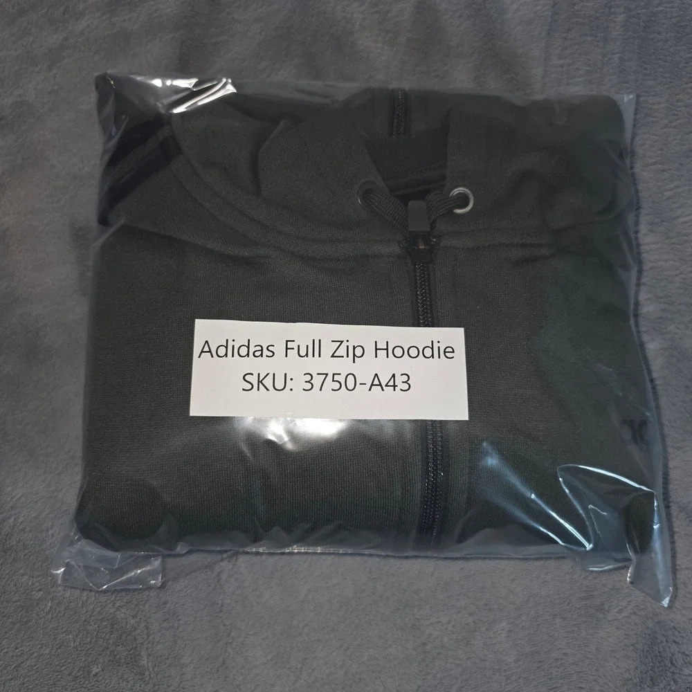 Adidas Mens Full Zip Hoodie Olive Green Three Stripe Athletic Sweatshirt Medium
